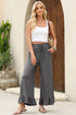 Pull On Elastic High Waist Drawstring Pocket Ruffle Hem Wide Leg Pants